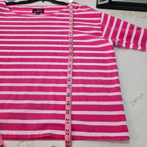 J. Crew Cropped Fit Top XL Striped Cotton Pink White Nautical Knit - Picture 5 of 9